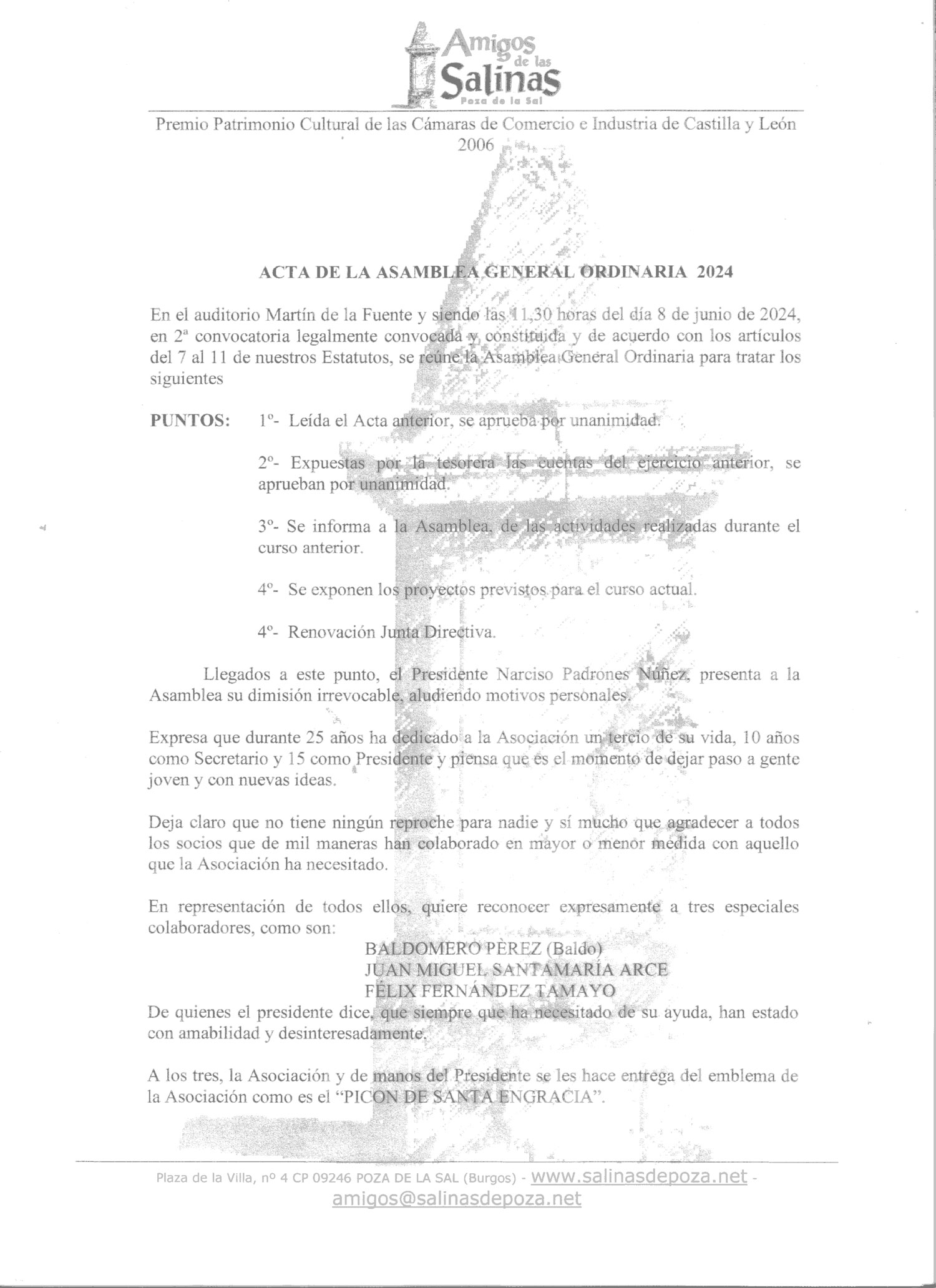 Acta de la asamblea general ordinaria 2024